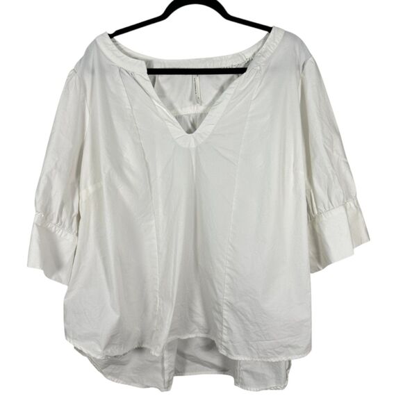 By Anthropologie Flowy 3/4 Sleeve White Boxy Crop Blouse Size 2X - Picture 1 of 5